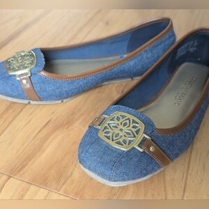 Christian Siriano For Payless Denim and Brown Flats with Gold Detail